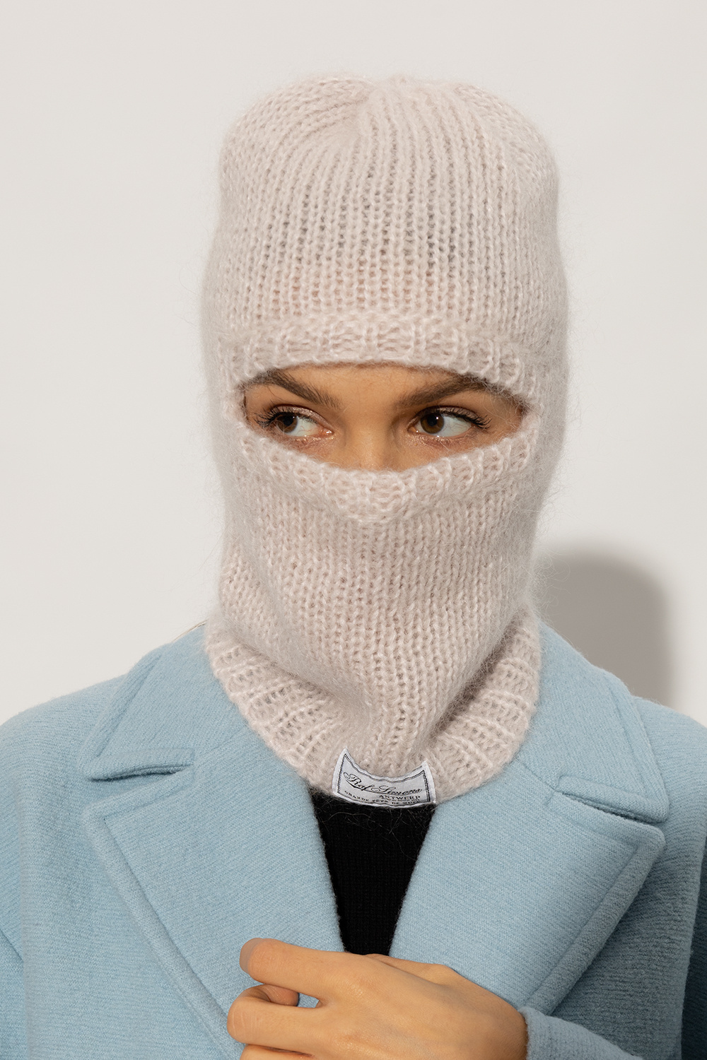 Raf Simons Knitted Logo-patch Balaclava Hat In Pink
