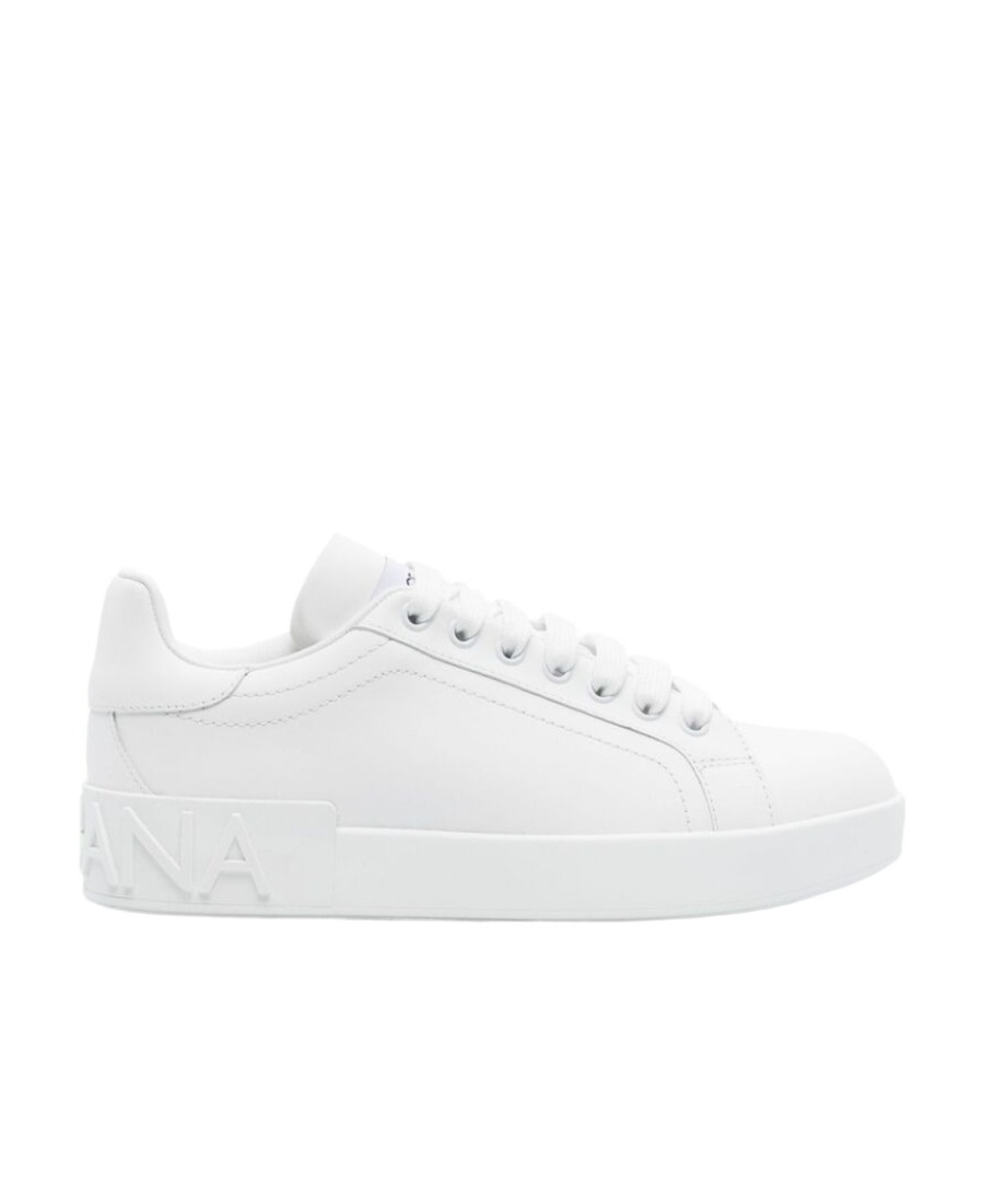 Dolce & Gabbana White Calfskin Portofino Sneakers In White