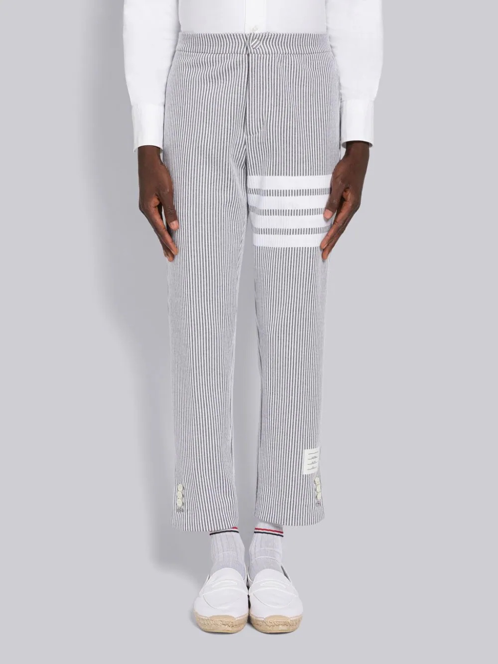 Thom Browne 4-bar Seersucker Tailored Trousers In White