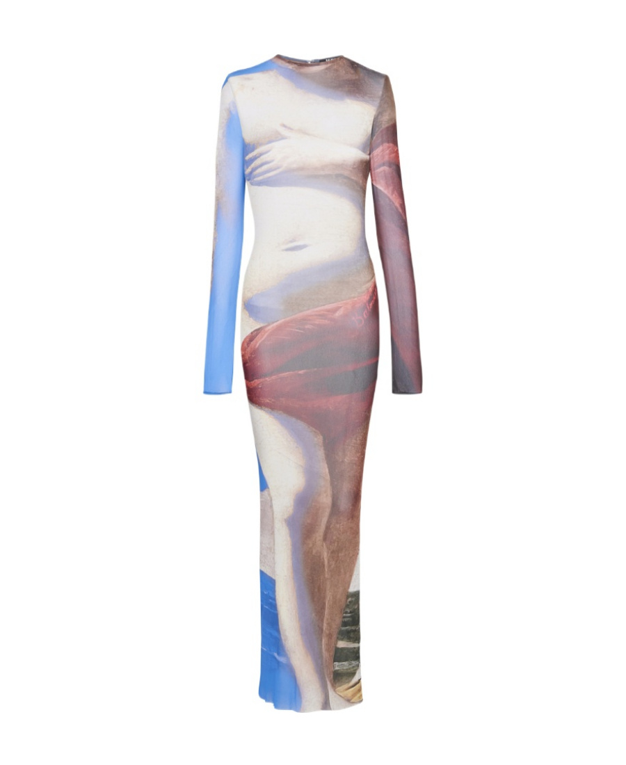 Balmain Trompe-l'oeil Printed Tulle Maxi Dress In Multicolor