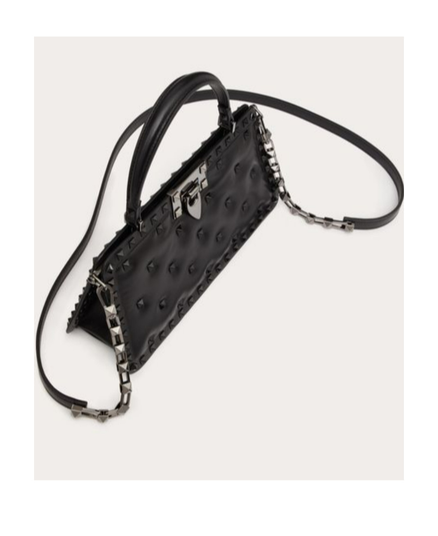 Valentino Rockstud Padded Nappa Handbag In Black