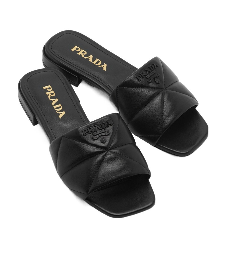 Prada Triangle Quilted Sandals In Black