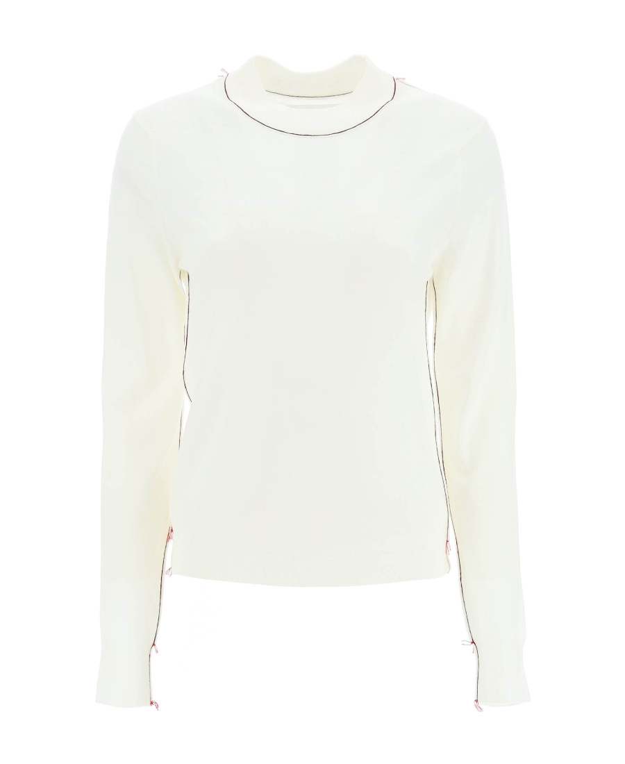 Maison Margiela Wool Sweater With Inside-out Seams In White