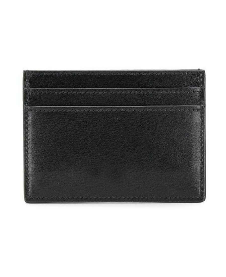 Saint Laurent Tiny Cassandre Card Holder In Polished Leather In Black