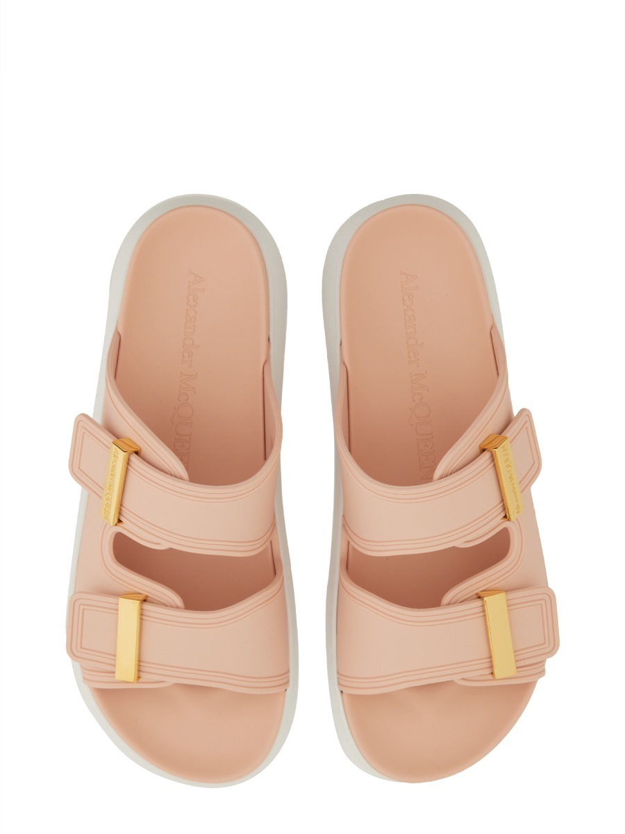 Alexander Mcqueen Double Strap Slip-on Slides In Nude