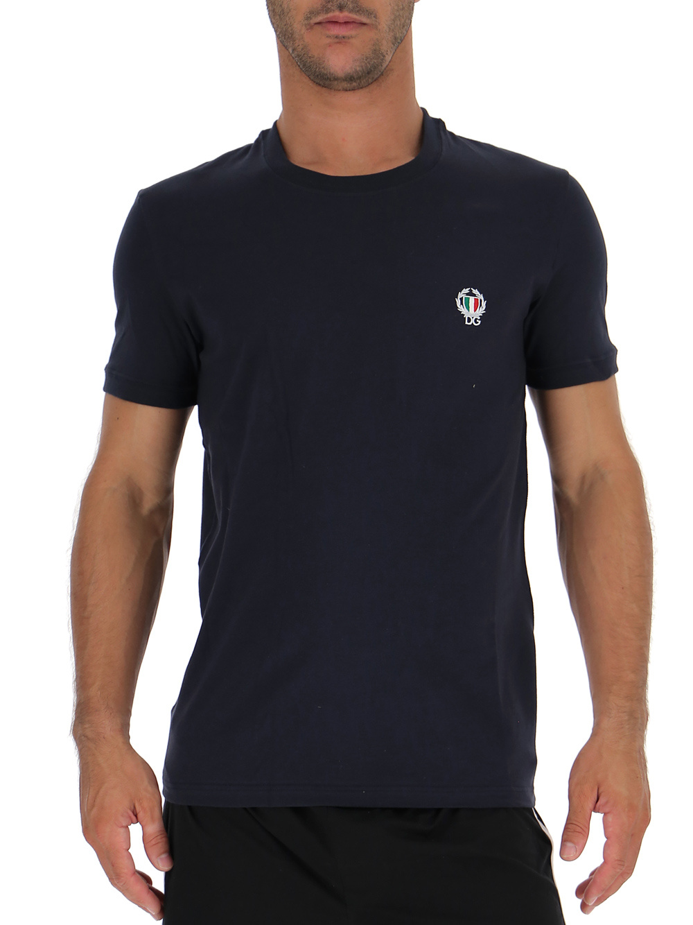 Dolce & Gabbana Tricolor Logo Stretch Cotton T-shirt In Black