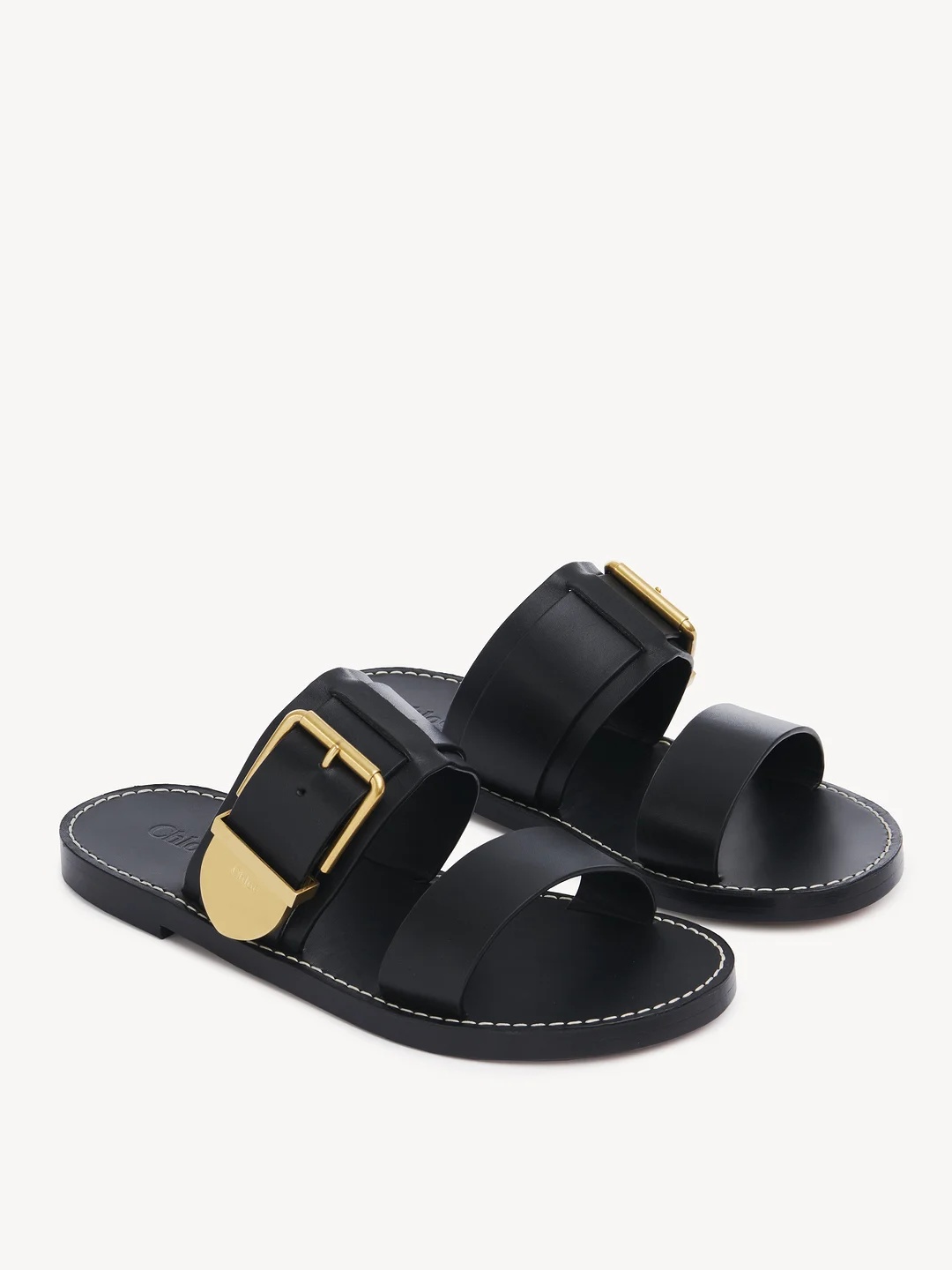 Chloé Leather Sandals With Open Toe And Buckle Detail In Black