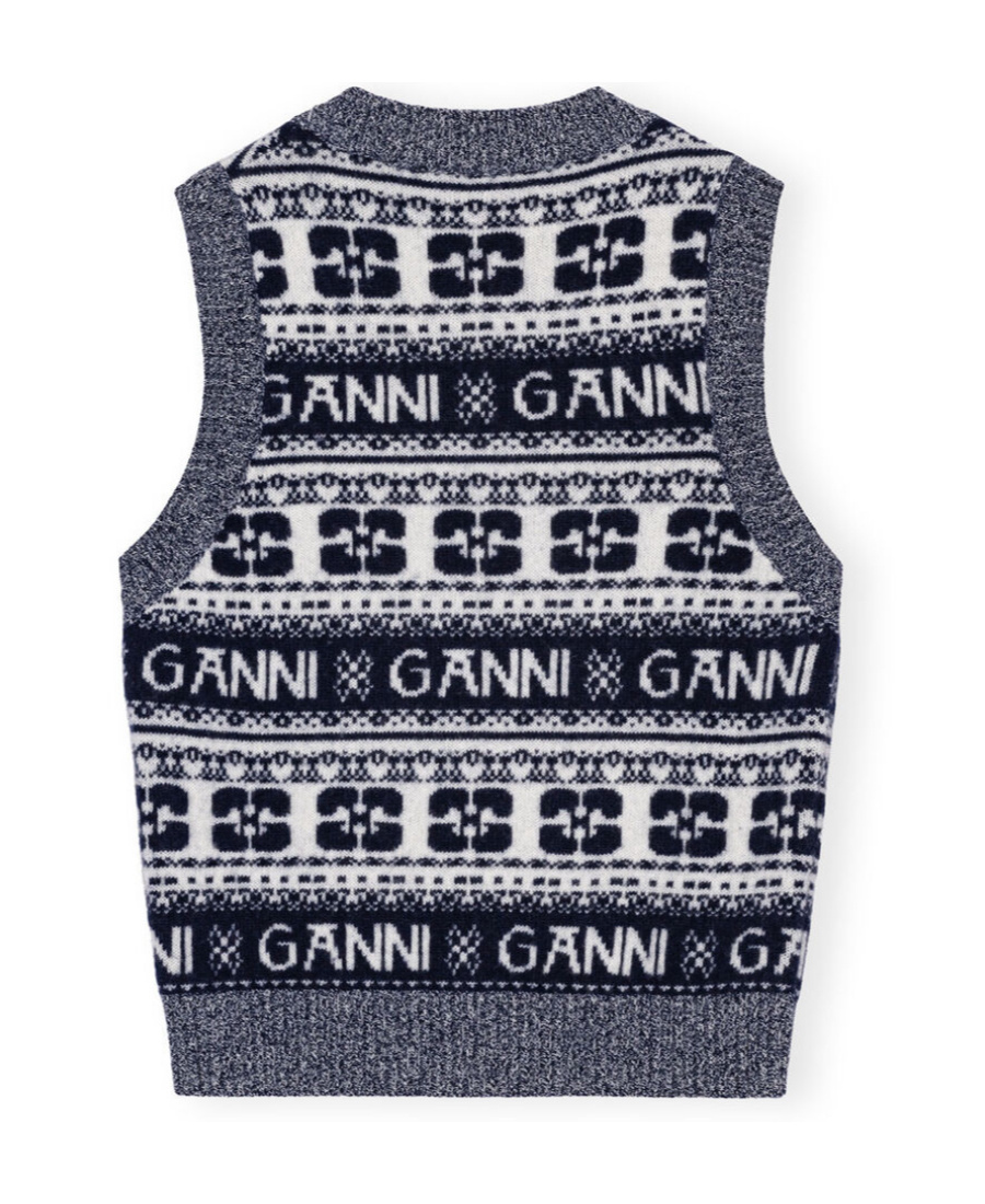 Ganni Logo-intarsia Knitted Vest In Black