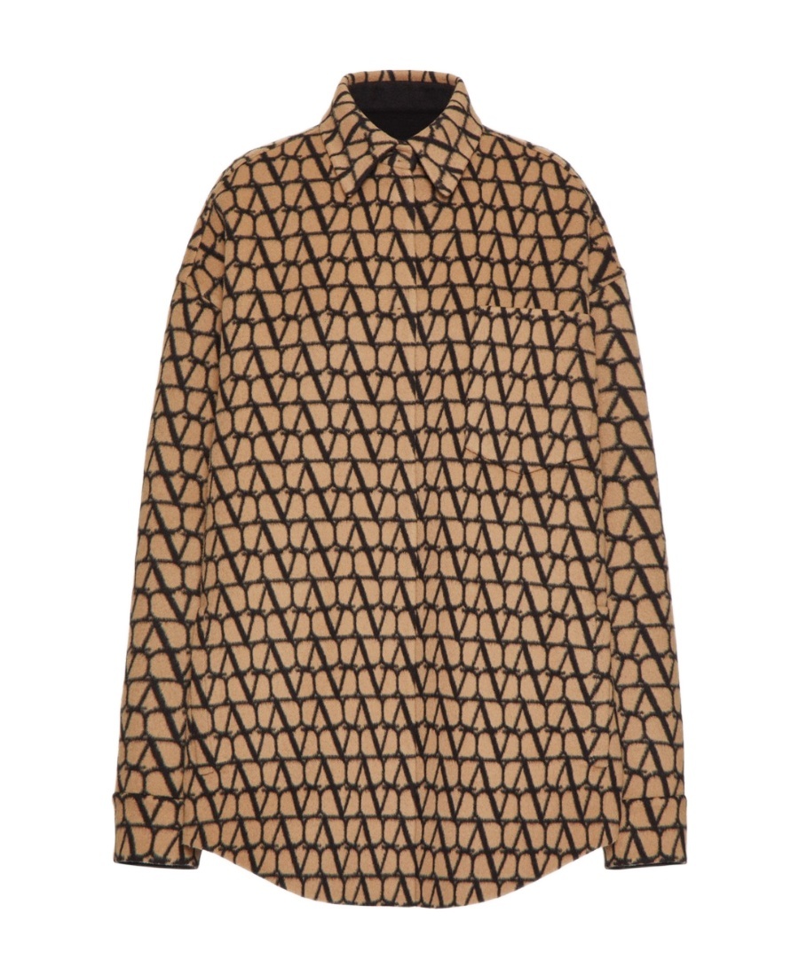 Valentino Brown Toile Iconographe Reversible Shirt In Nude