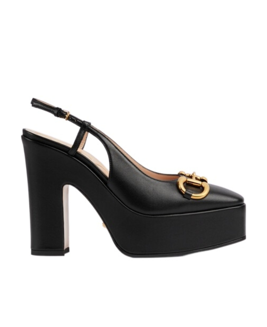 Gucci Baby 120 Leather Platform Slingback Pumps In Black