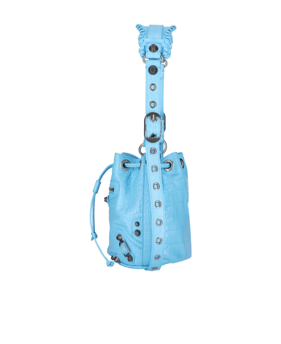 Shop Balenciaga Borsa A Secchiello Le Cagole Xs Con Lavorazione Coccodrillo Da Donna In Blu Cielo In Blue