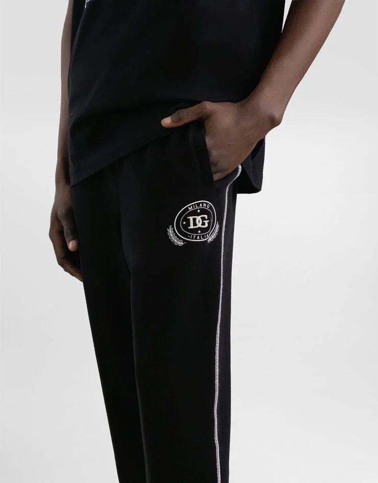 Dolce & Gabbana Jersey Trousers With Print And Embroidery In Black