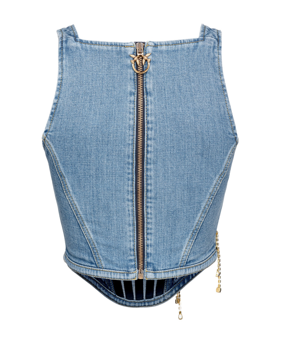 Pinko Crystal-embelished Corset-style Jeans Top