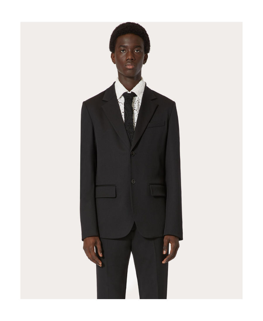 Valentino Single-breasted Wool-blend Blazer In Black