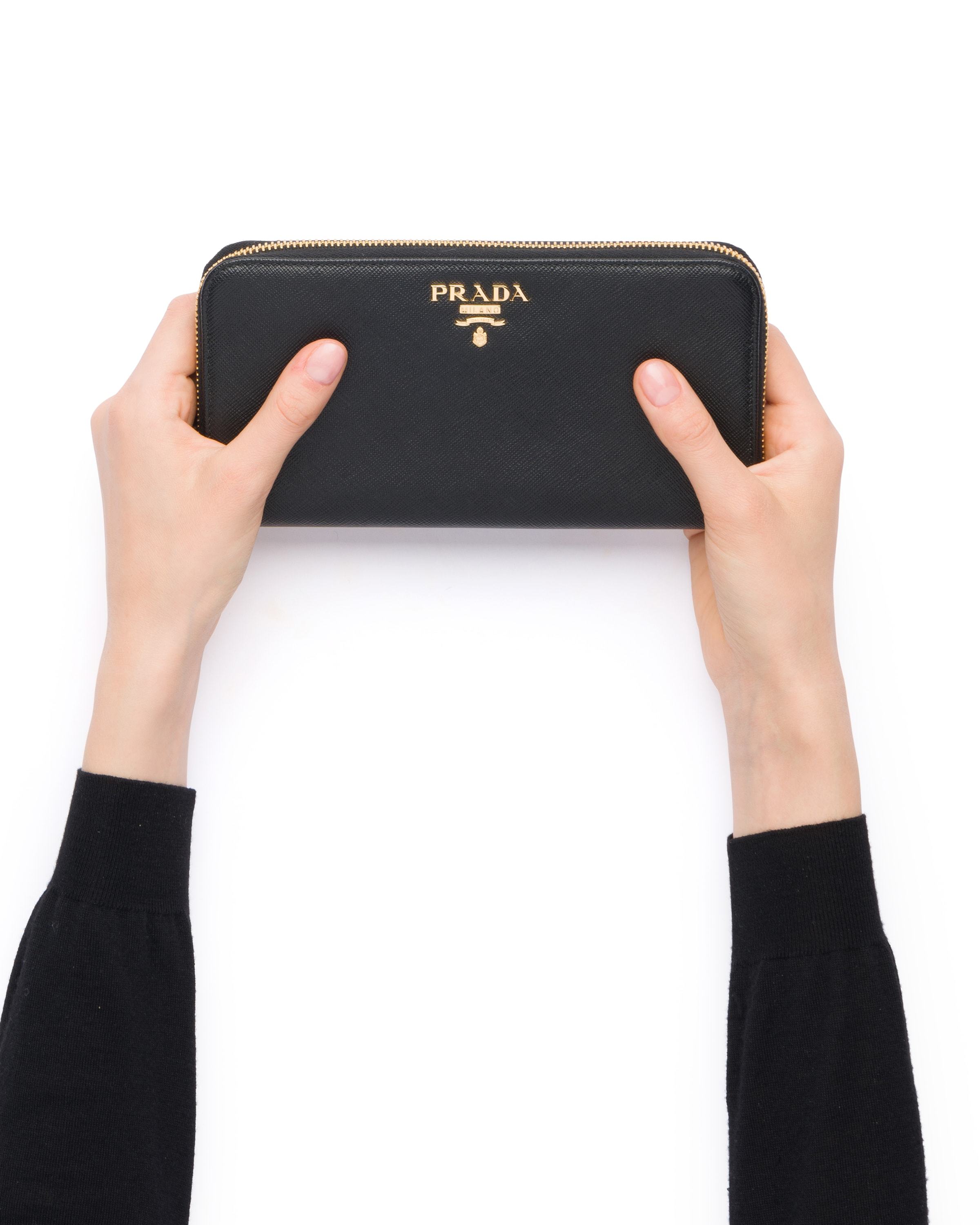 Prada Large Logo Plaque Wallet In Black