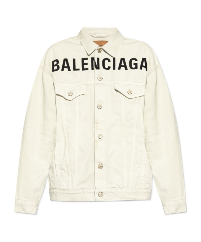 Balenciaga Logo-print Denim Jacket In White