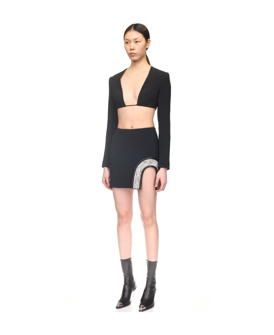 Shop David Koma Plunging-neck Crop Top In Black