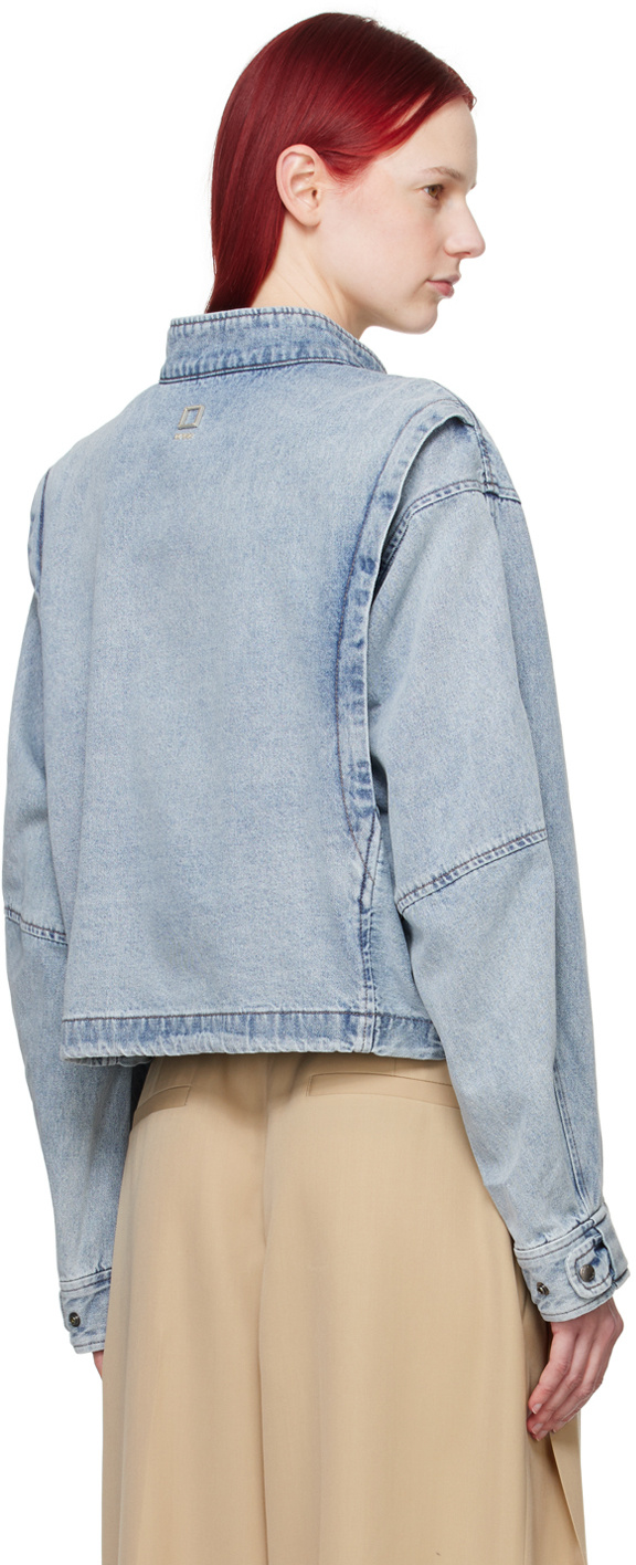 WOOYOUNGMI STAND COLLAR FADED DENIM JACKET