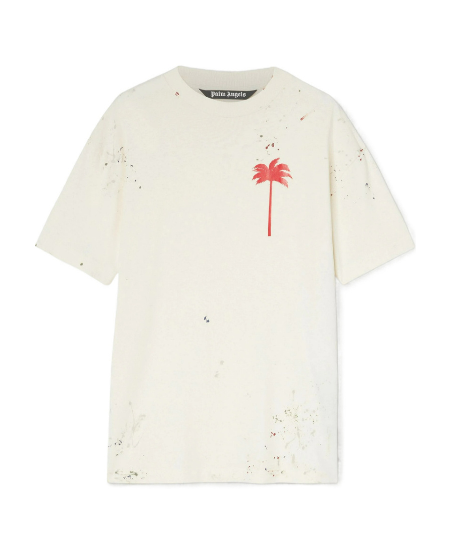 PALM ANGELS PALM TREE-PRINT SPRAY-PAINT EFFECT T-SHIRT