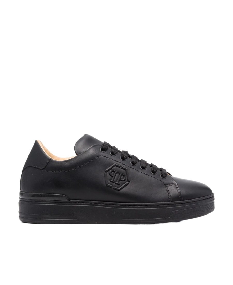 Philipp Plein Black Leather Sneakers With Metallic Accents