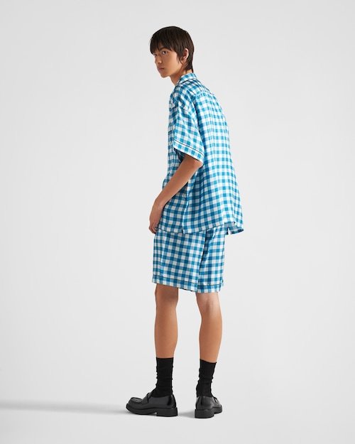 Prada Checkered Shorts In Blue