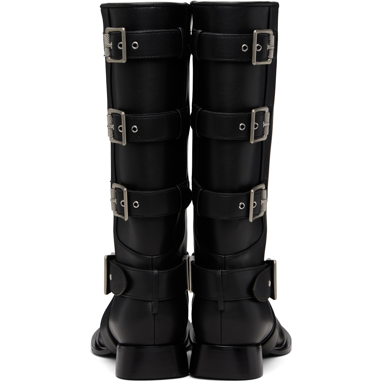 Untitlab Black Buckle Medium Boots In Black