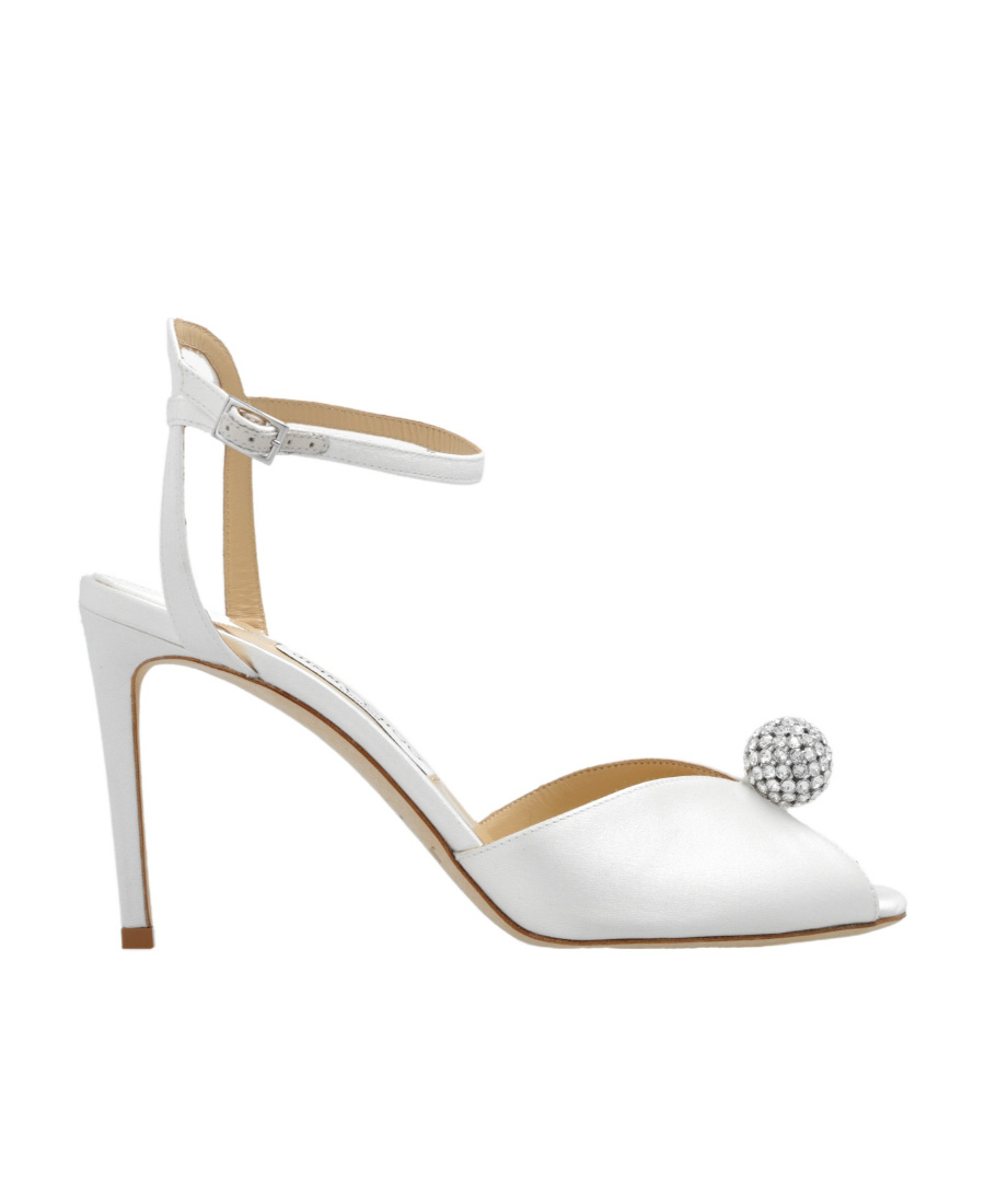 Jimmy Choo White Sacora 85 Glitter Leather Sandals In White