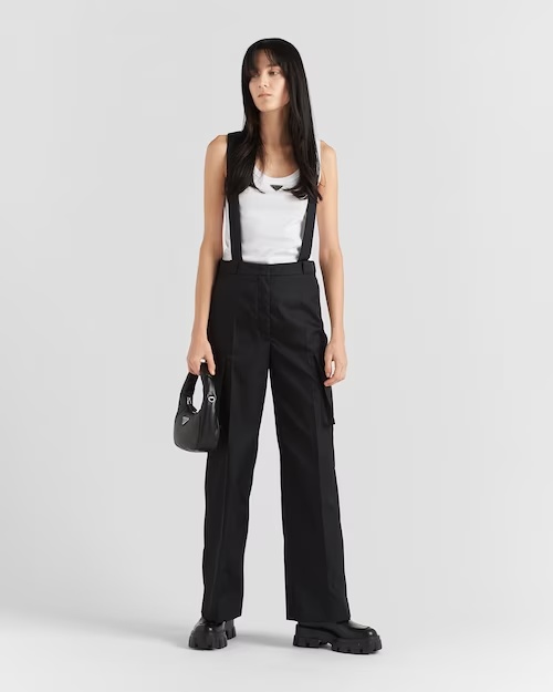 Prada Enamel Triangle-logo Leather Shoulder Bag In Black