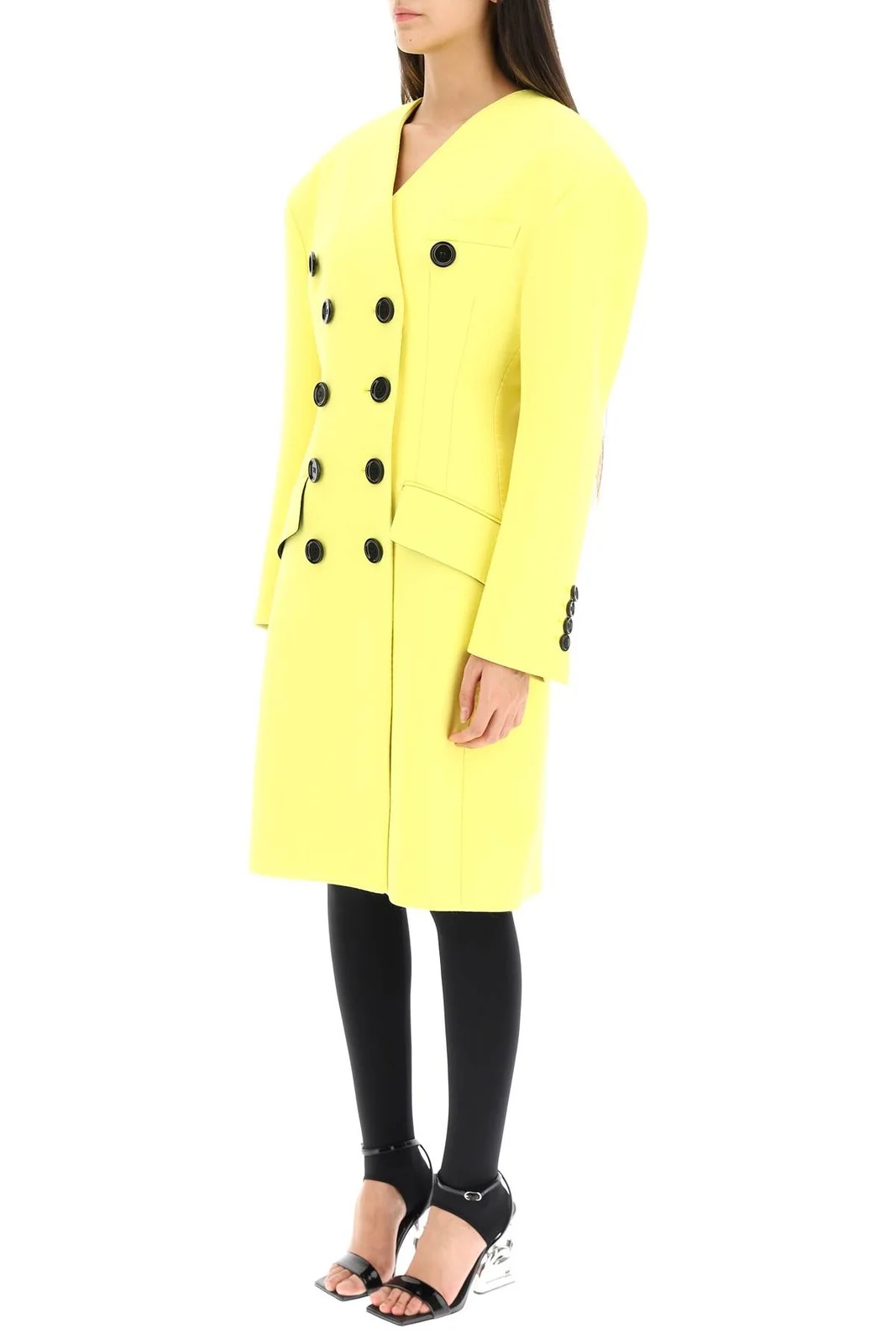 Dolce & Gabbana Woolen Coat With Contrasting Buttons In Yellow