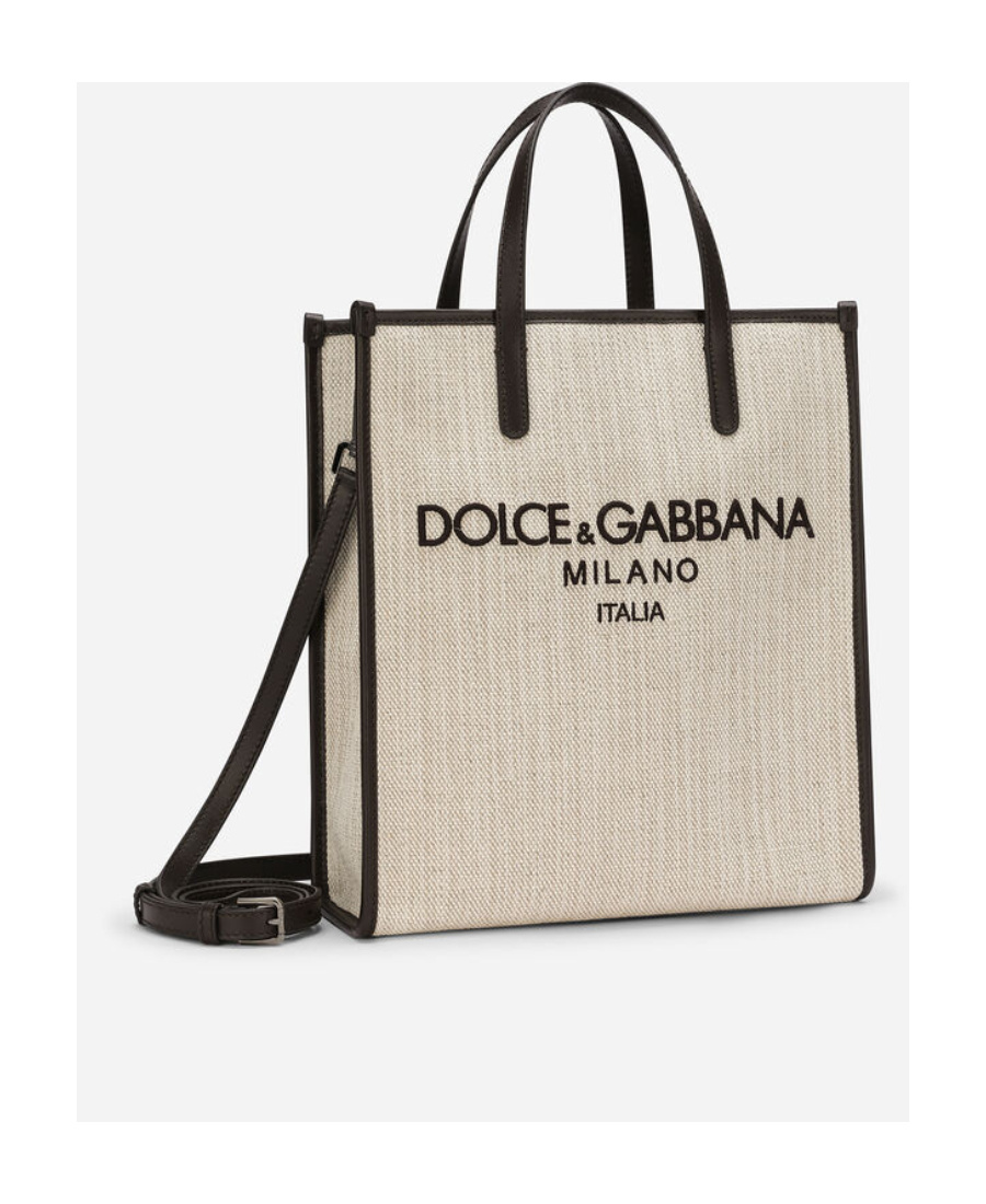 Dolce & Gabbana Small Shopping Canvas Tote Bag In Nude