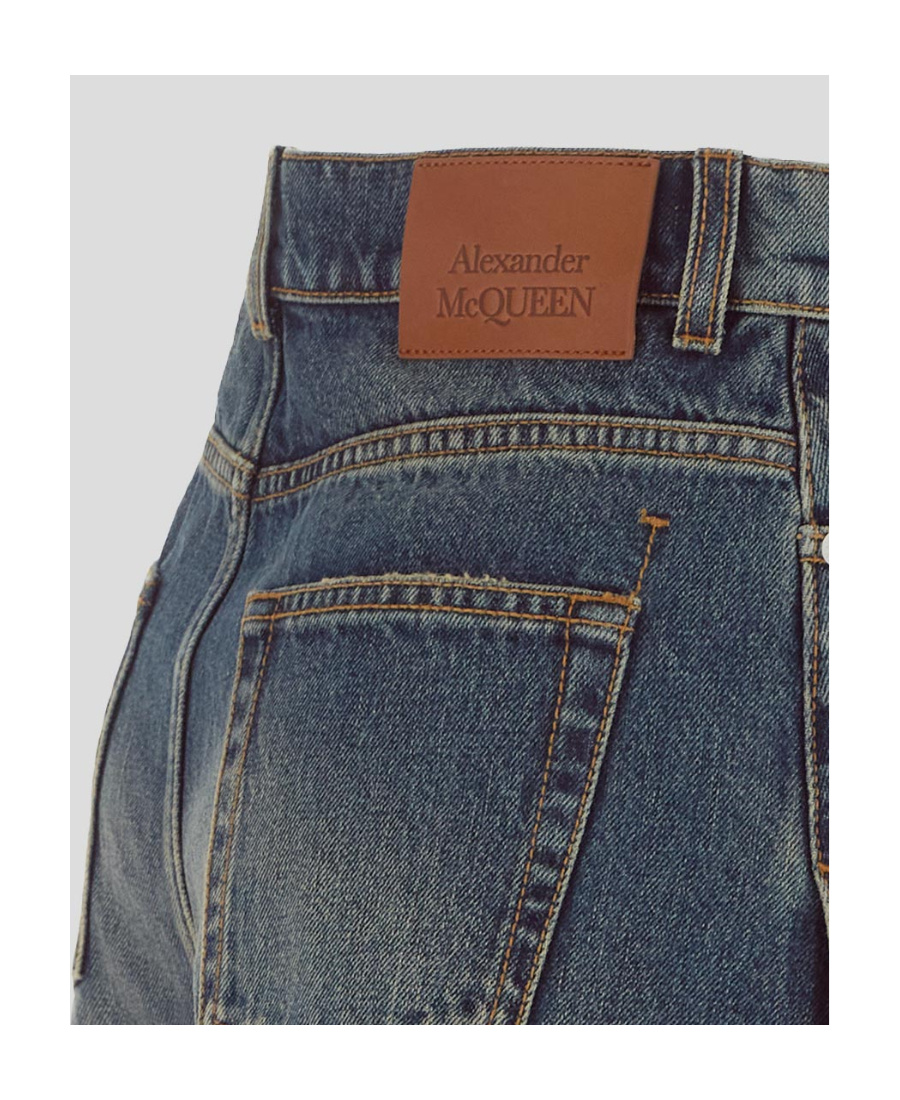 Alexander Mcqueen Flared Denim Shorts In Blue