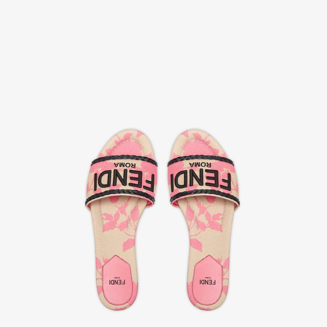 Fendi Embroidered-logo Slip-on Slides In Nude