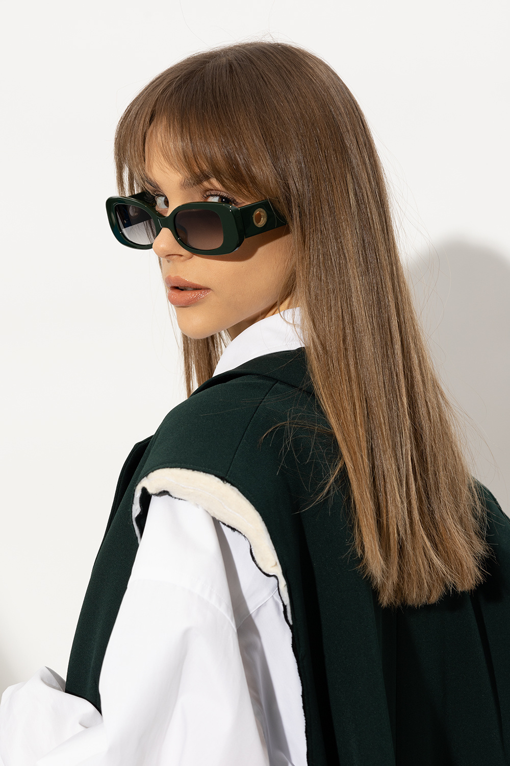 Linda Farrow Lola Rectangle Frame Sunglasses In Green