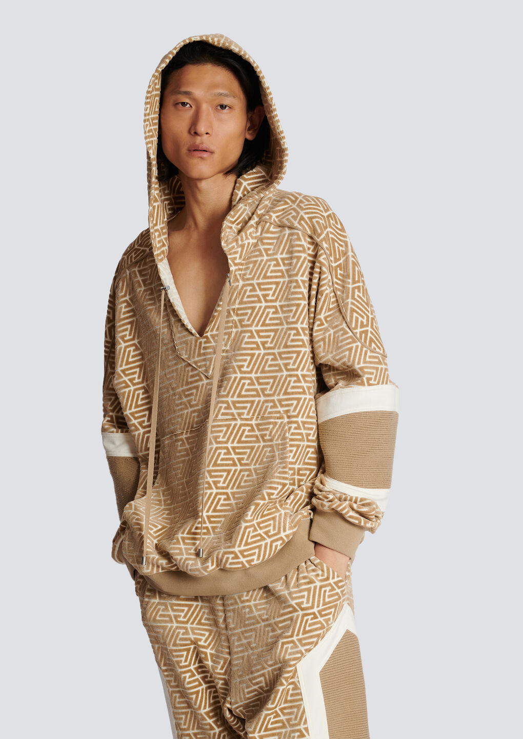 BALMAIN HOODIE WITH PRINTED PYRAMID MONOGRAM