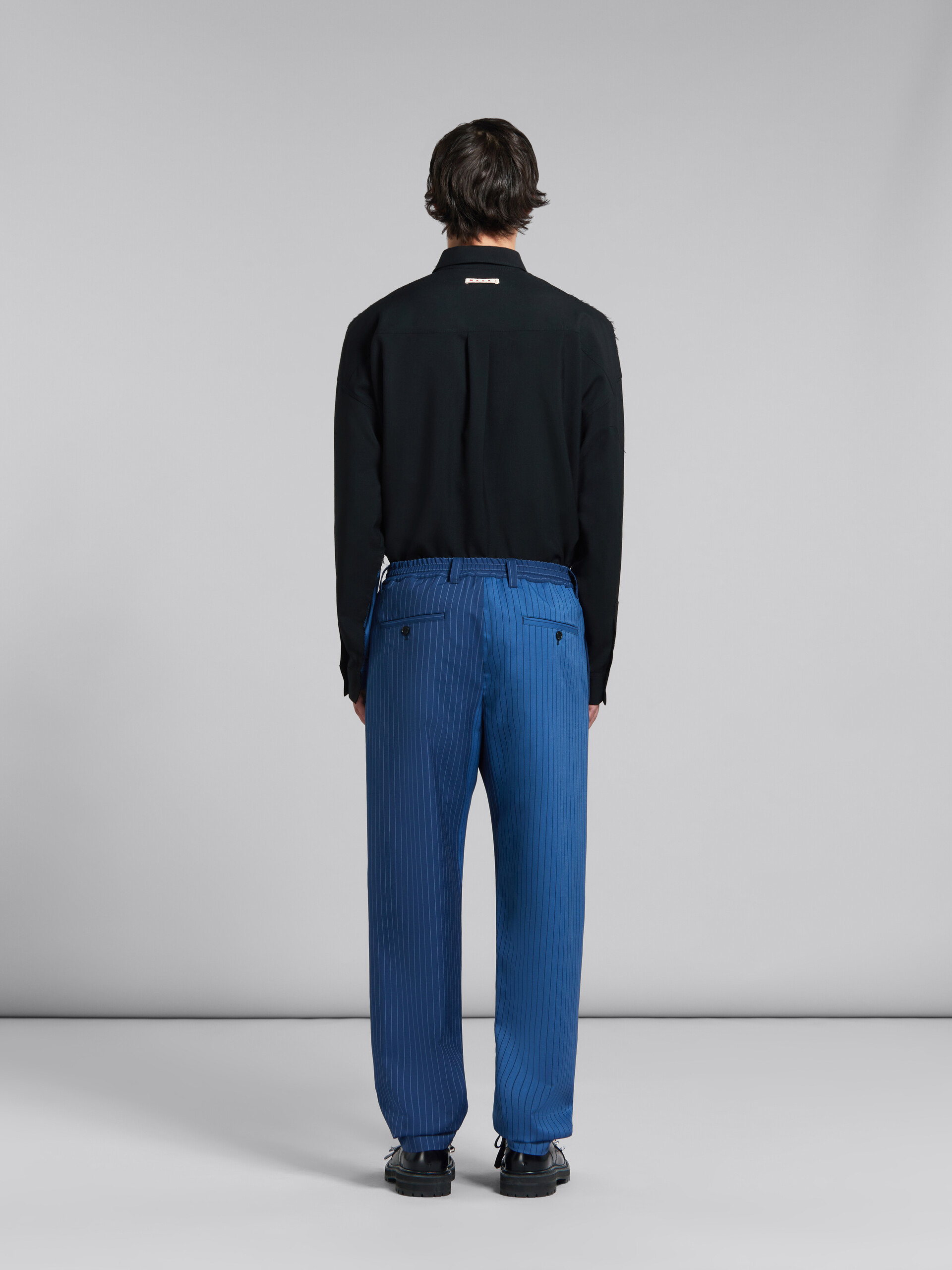 Marni Colour-block Pinstripe Pattern Trousers In Blue