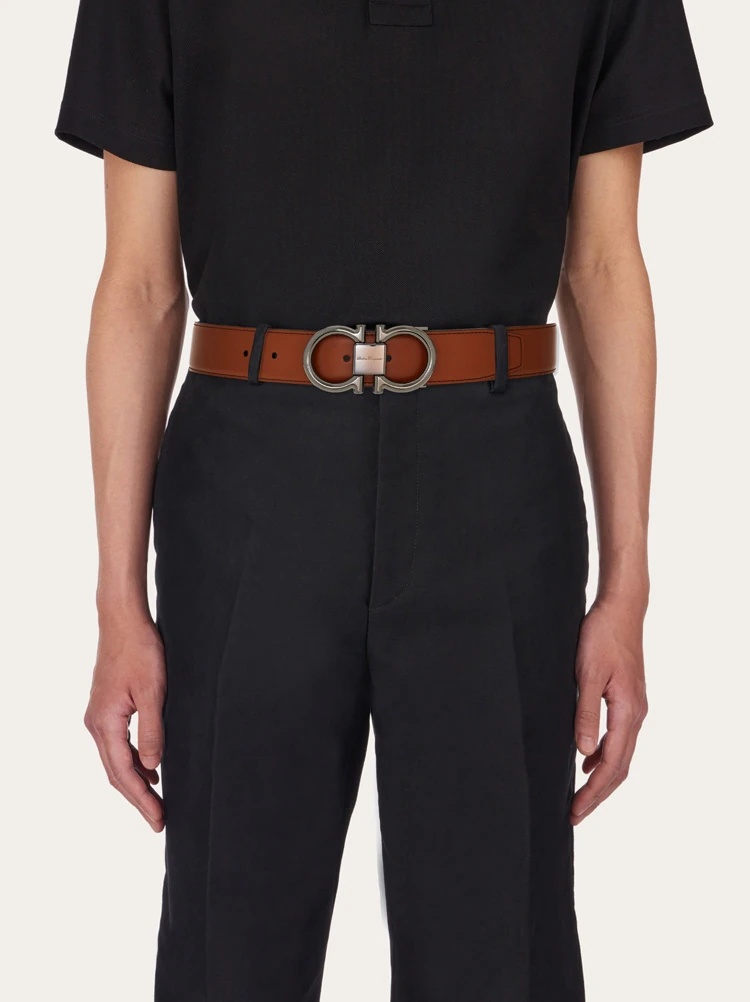 Ferragamo Double-sided Adjustable Gancini Belt In Brown