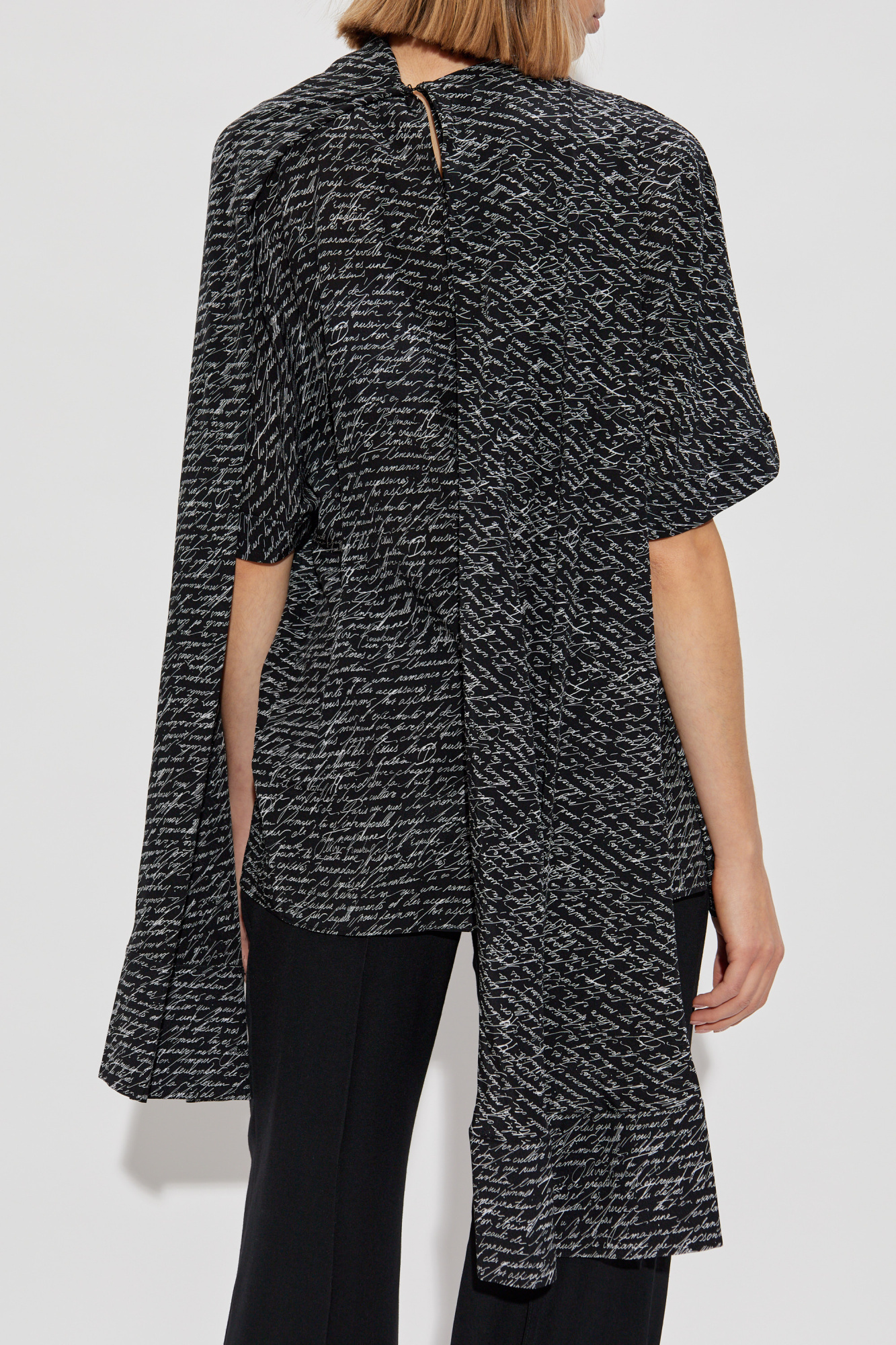 Balmain Script Print Silk Blouse In Black
