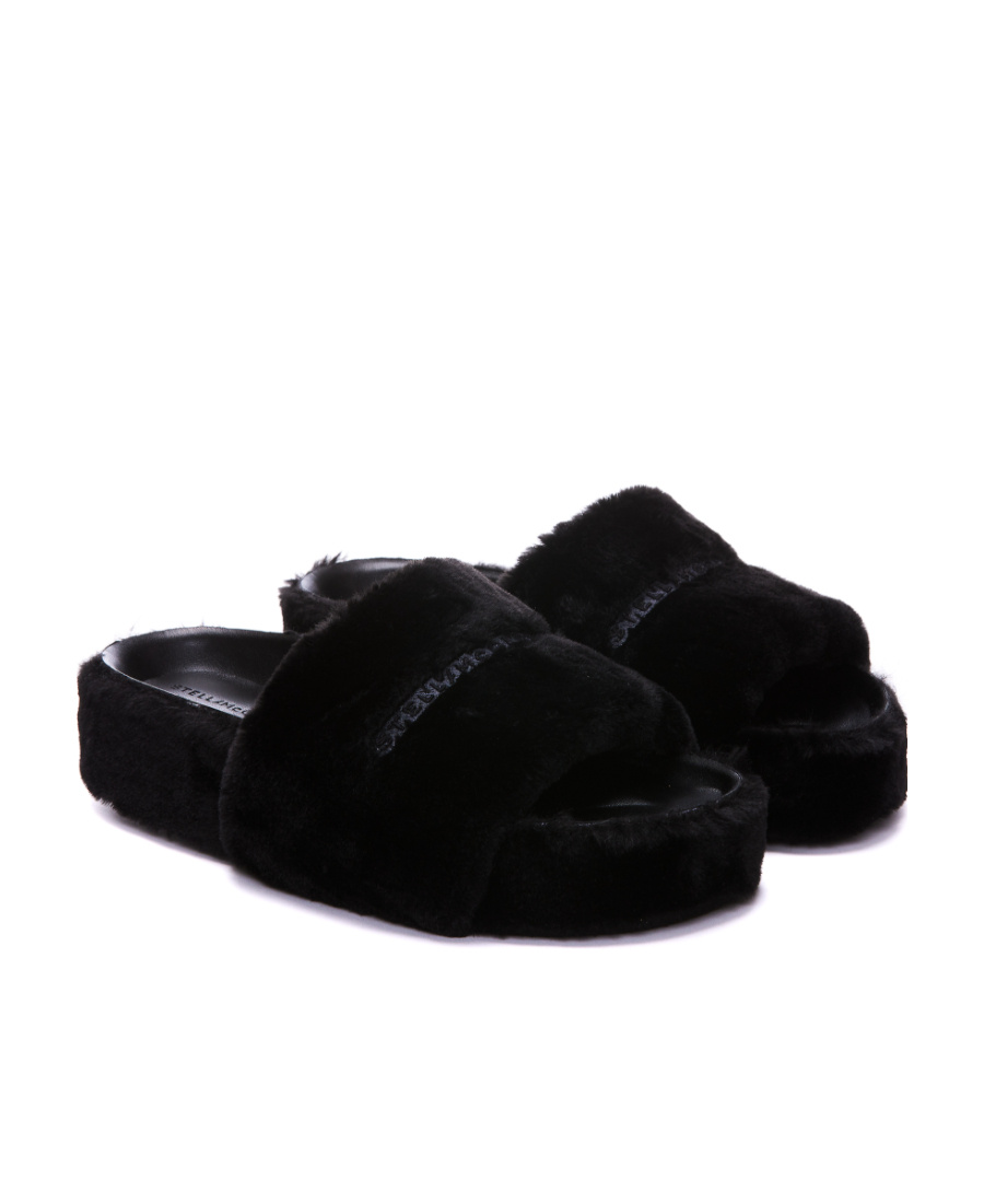 Stella Mccartney Faux Fur Slides In Black