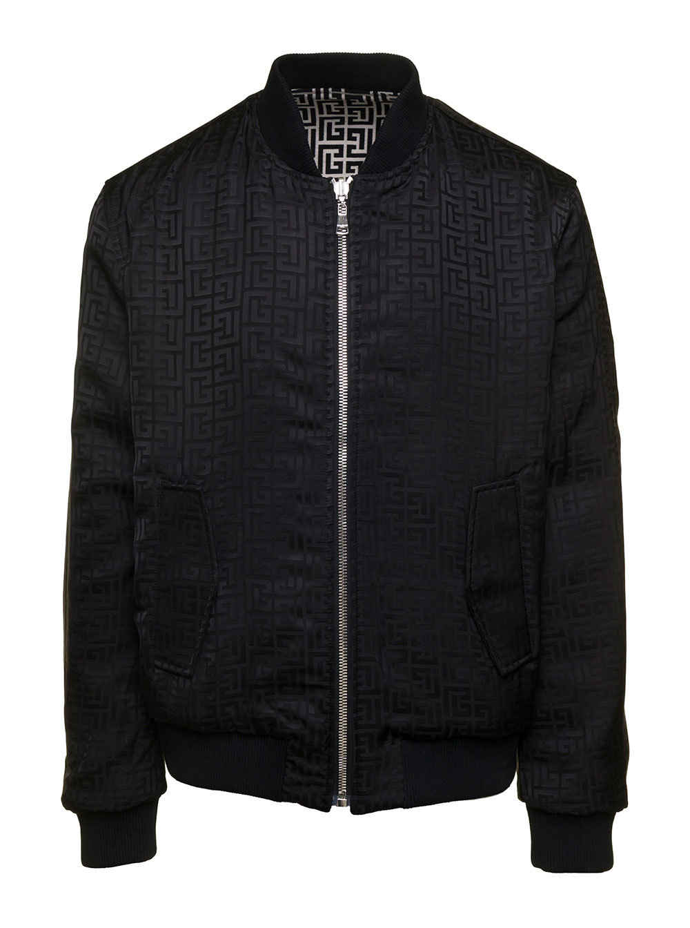 Balmain Monogram-pattern Reversible Bomber Jacket In Black