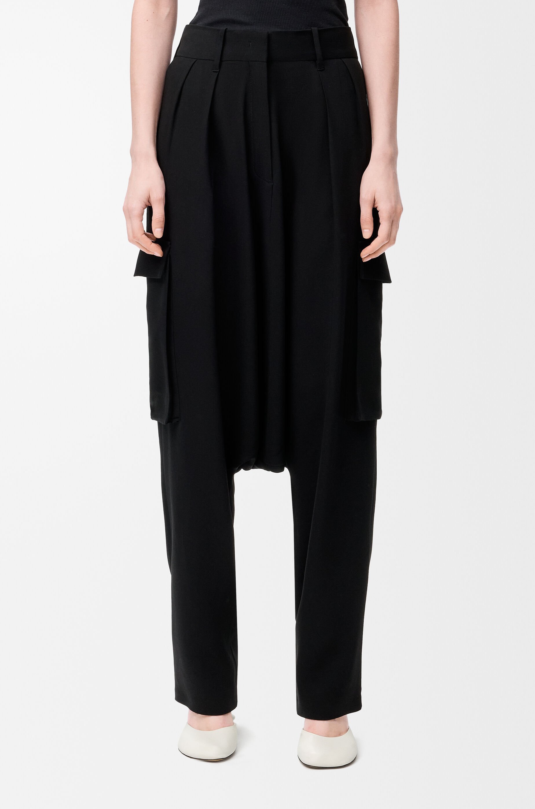 Loewe Womens Black Drop-crotch Woven Trousers In Black
