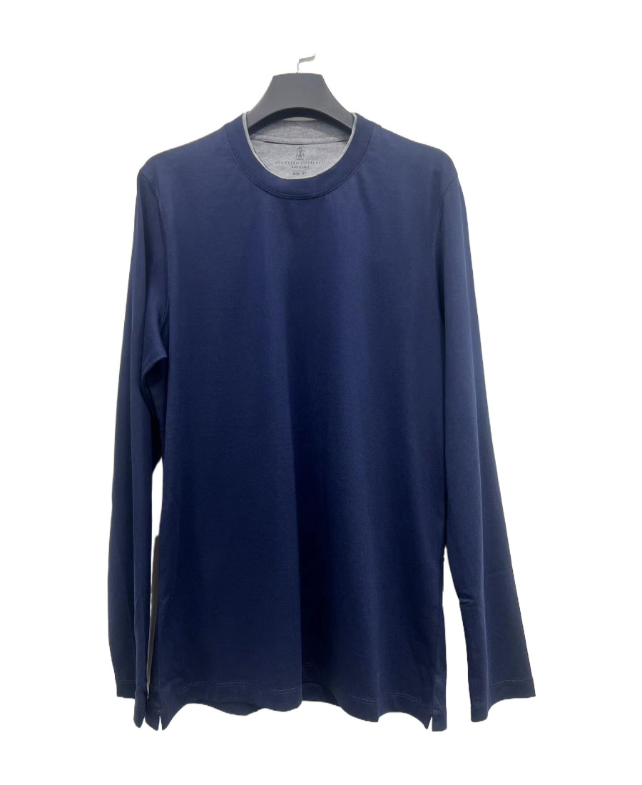 Brunello Cucinelli T-shirt With Round Neck And Long Sleeves In Blue