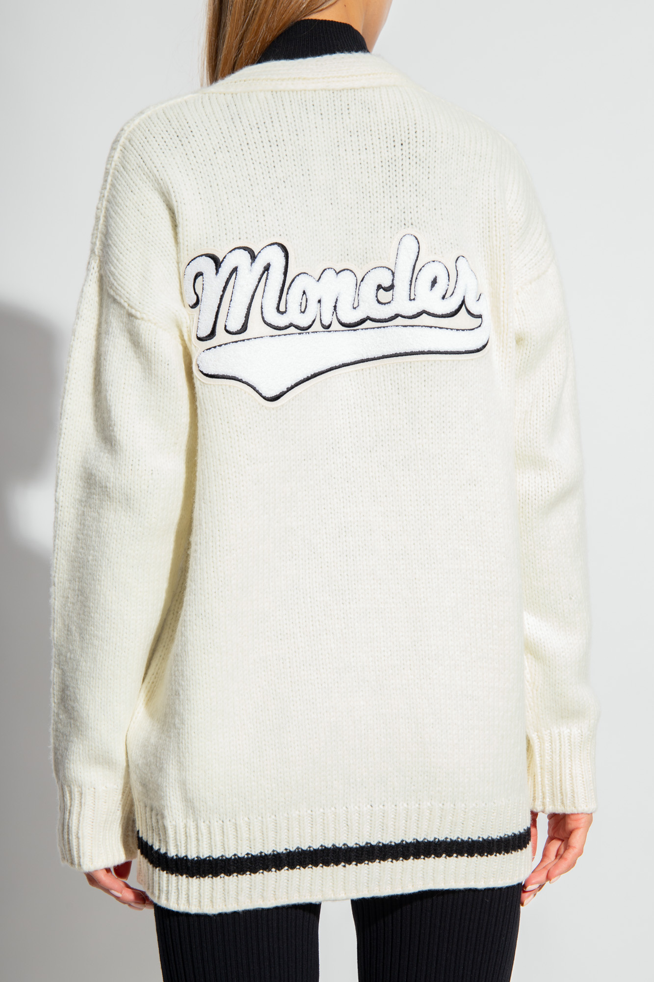 Moncler Logo Wool Blend Cardigan In White