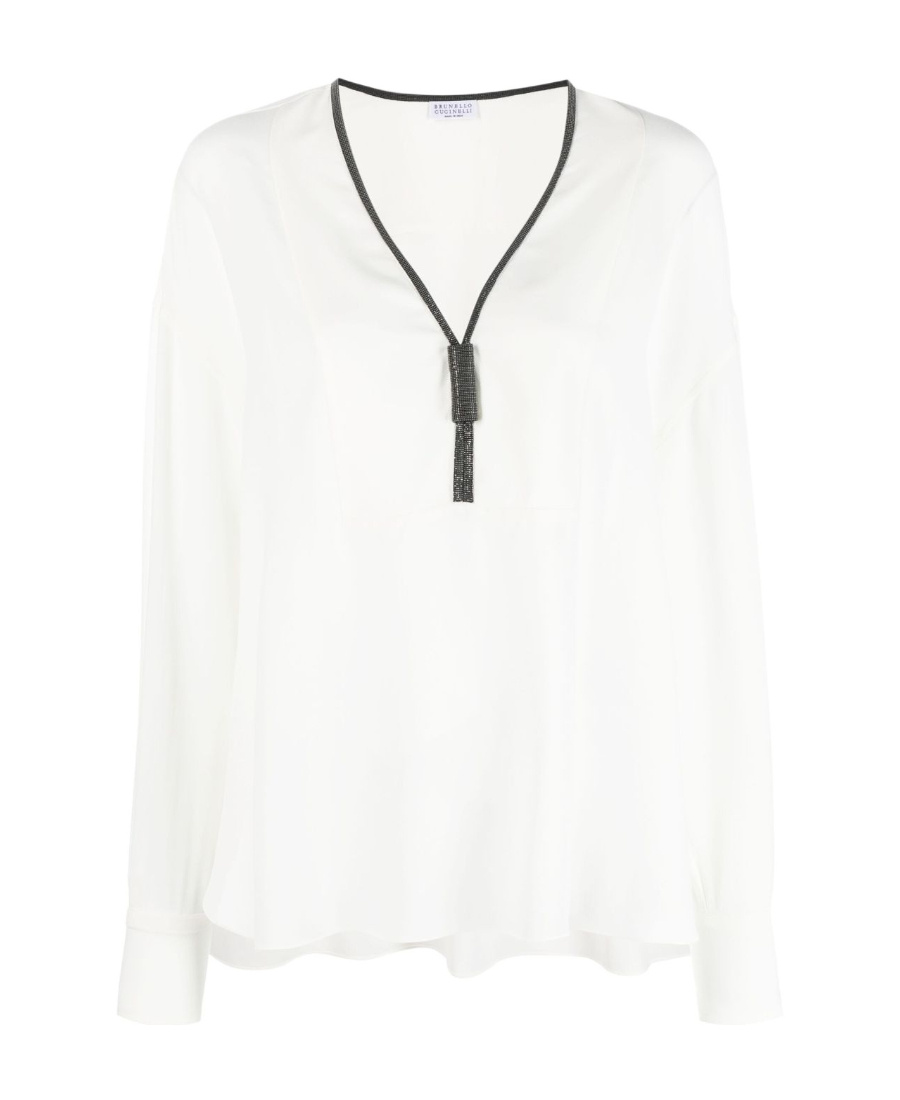 Brunello Cucinelli Monili-trim Long-sleeve Blouse In Black