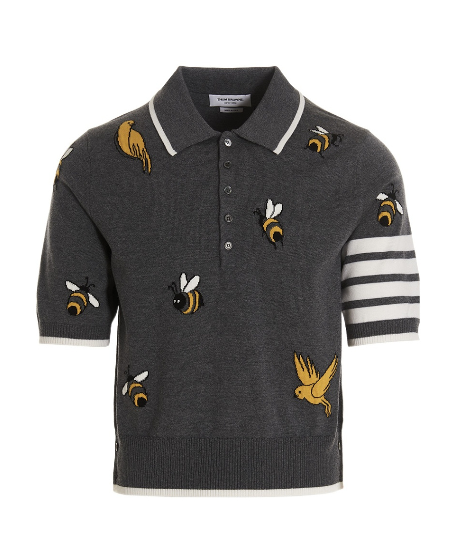 Thom Browne Polo Bird And Bees In Black