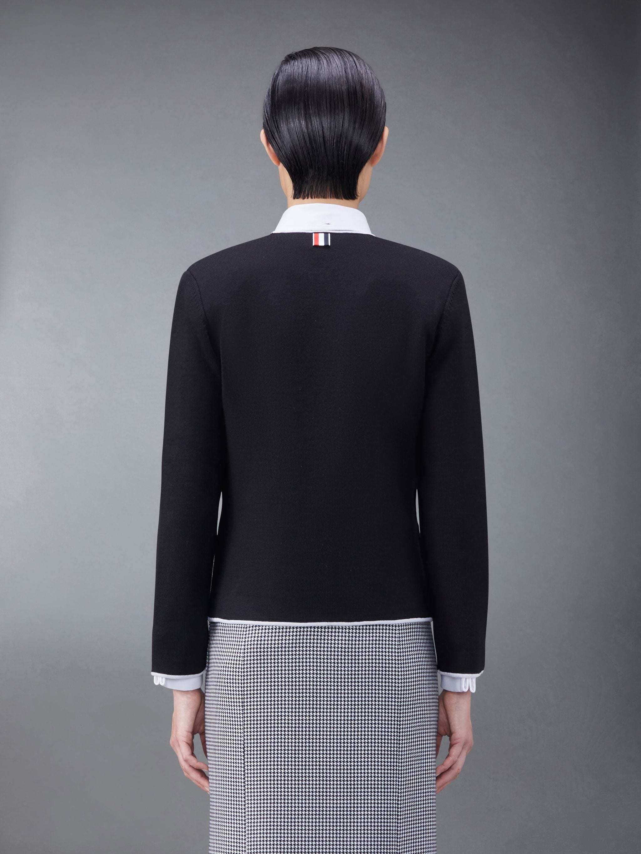 Thom Browne Contrasting-trim Collarless Jacket In Black