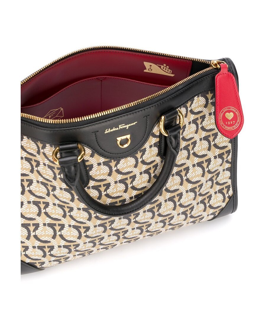 Ferragamo Interlocking Gancini Print Tote In Black