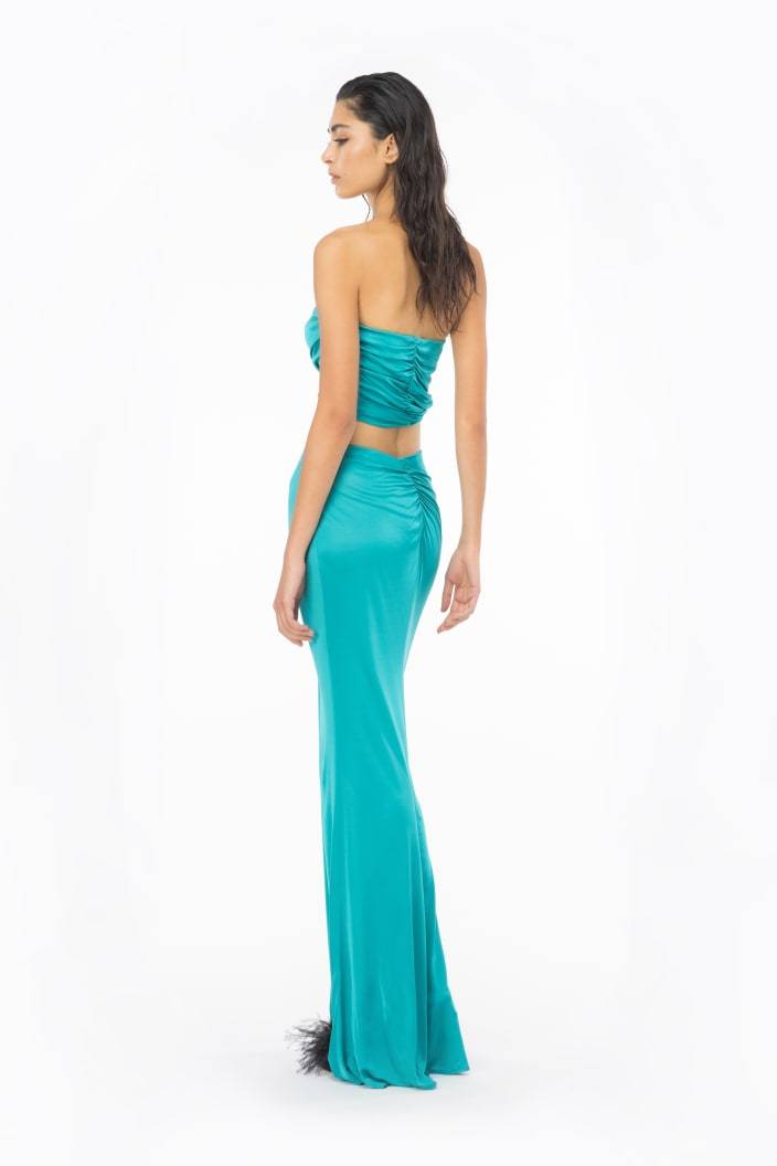 Pinko Glossy Jersey Crop Top In Green