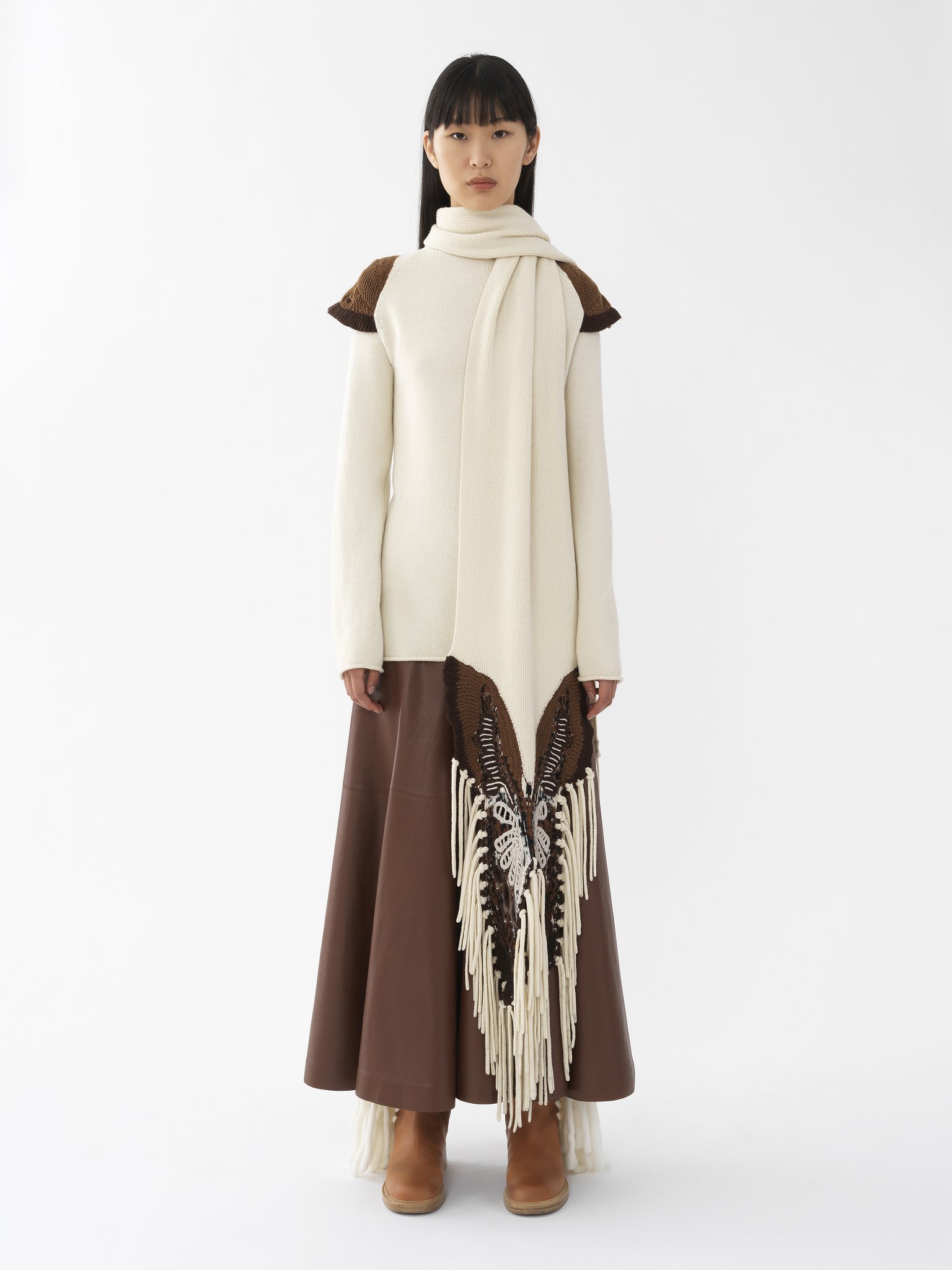 Chloé Butterfly Lace Trimmed Scarf In White