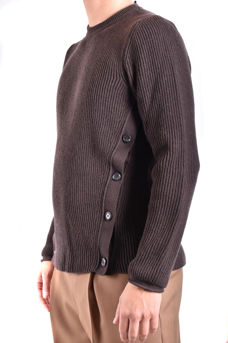 Moschino Ribbed Texture Sweaters With Side Button Detailing In Brown