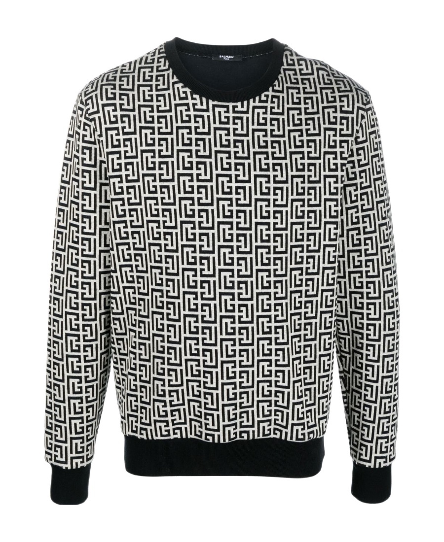 Balmain Monogram Pattern Jumper In Black